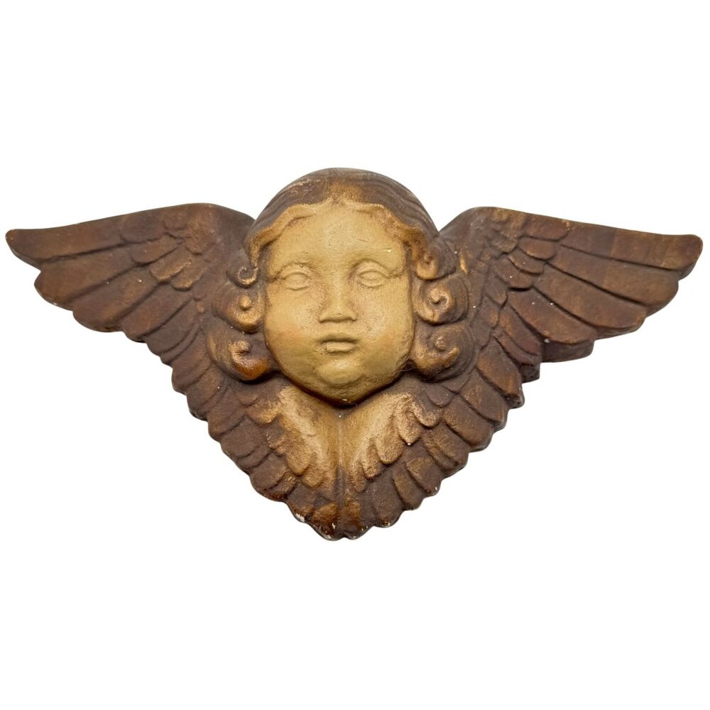 Gargoyles Studio Angel Wall Plaque Wings Handcrafted Brown Ceramic Vtg